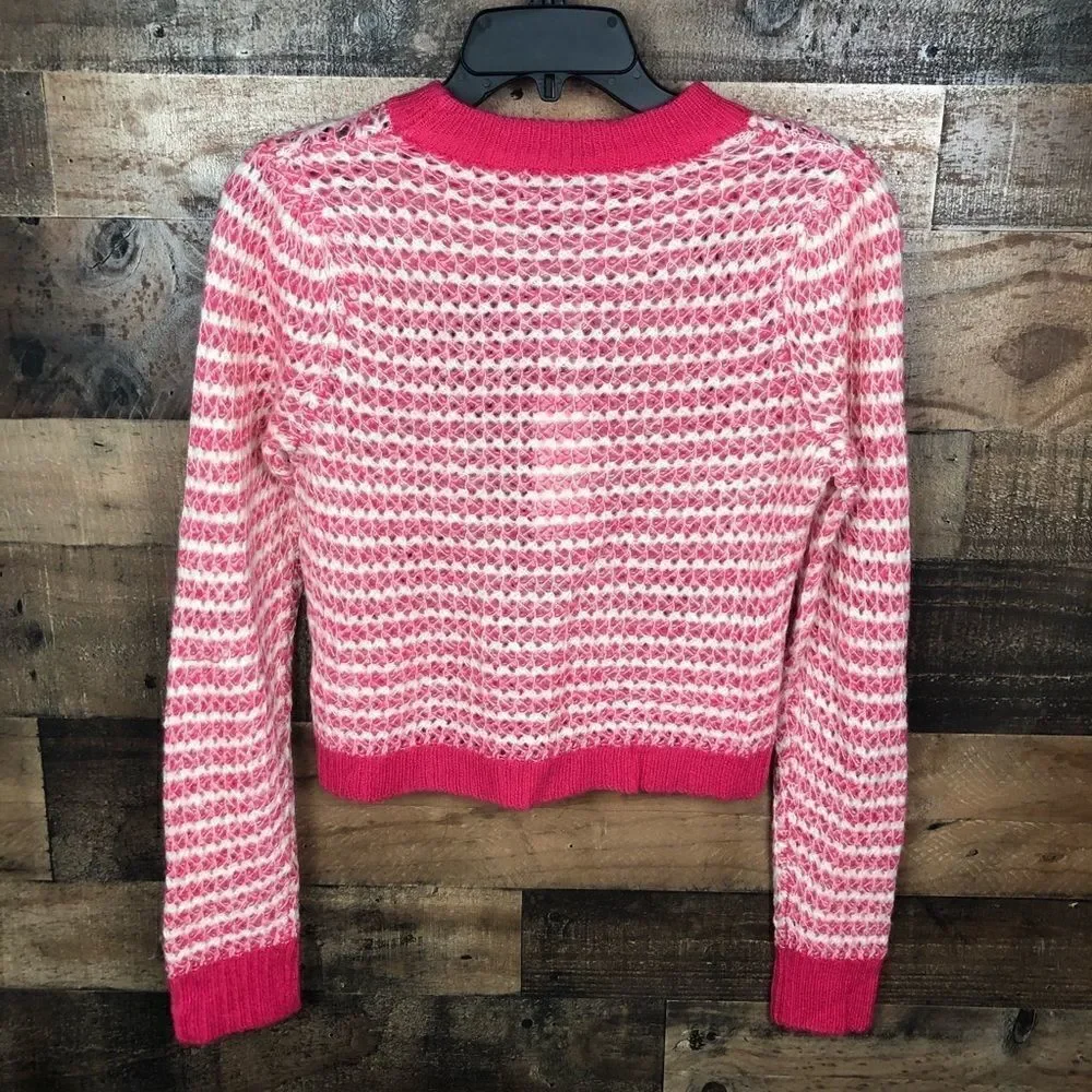 Nordstrom Rack WAYF Crew Neck Sweater Loose Knit Pink Tan Ribbed cuffs hem XS